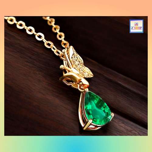 蝶舞閃耀水滴形綠水晶吊咀連頸鏈 *頸鏈可自由更換*《附送精美*紐扣絨布袋*一個 ※ ...