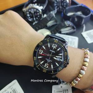 Montres Company 香港註冊公司(32年老店) 卡西歐 CASIO防水 皮錶帶 黑金色 MTP-VD0...
