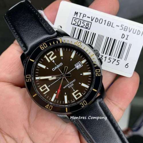 Montres Company 香港註冊公司(32年老店) 卡西歐 CASIO防水 皮錶帶 黑金色 MTP-VD0...