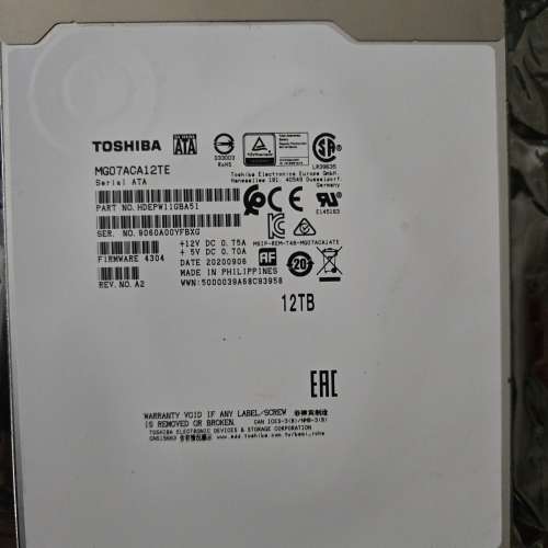 Toshiba 12T CMR HDD 硬碟 硬盤 Harddisk
