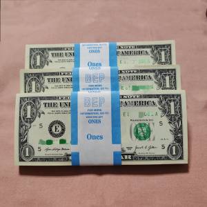 美元現钞UNC，面額$1美元一刀，百連虢