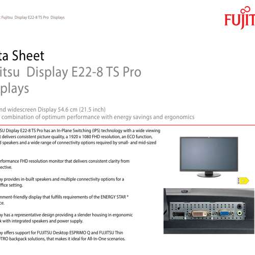 全新未拆封（二手價） monitor Fujitsu display E24-8t3 led 1920x1080 5ms 富士通 ...