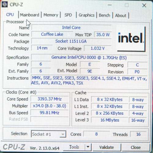 Intel i7 CoffeeLake 八核 35W 低耗電工程版 CPU + MSI B360M Pro-VDH 底板