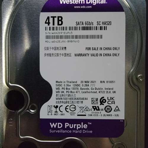 WD PURPLE 4TB HDD 已過保
