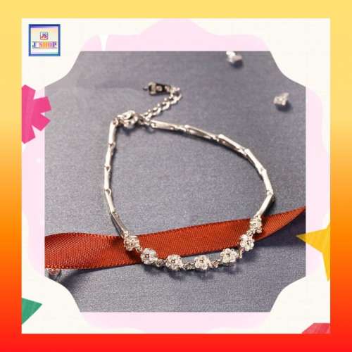 精緻優雅七朵小花鋯石手鏈《附送精美*紐扣絨布袋*一個》(型號：JS-B-14)