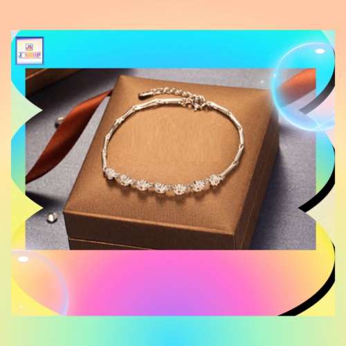 精緻優雅七朵小花鋯石手鏈《附送精美*紐扣絨布袋*一個》(型號：JS-B-14)