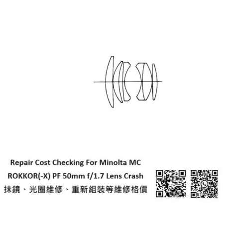 Repair Cost Checking For Minolta MC ROKKOR(-X) PF 50mm f/1.7 抹鏡清潔、光圈維...