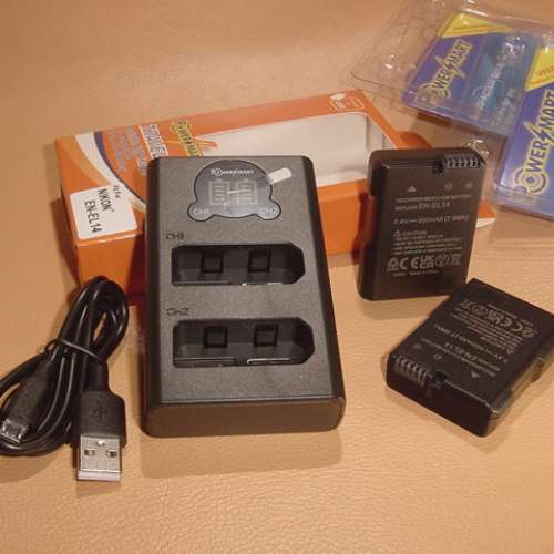 ( 2x ENEL14 a電池 連 1x EN-EL14充電器 )優惠套裝合NIKON D3100,D3200,D3300,D340...