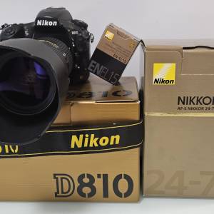 NIKON D810 機身 + NIKON 24-70mm F2.8 鏡頭 + 原廠後備電 + NIKON DK-17M eye cup