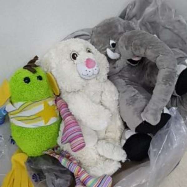 毛公仔-共3只(象42高+灰兔38高+綠色10cm高) New