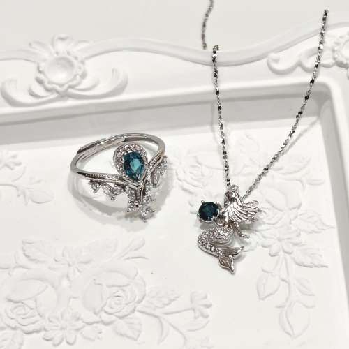 純銀藍托帕石戒指頸鍊套裝 Sterling Silver Blue Topaz Jewelry Set (Ring & Neckl...
