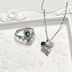 純銀藍托帕石戒指頸鍊套裝 Sterling Silver Blue Topaz Jewelry Set (Ring & Neckl...