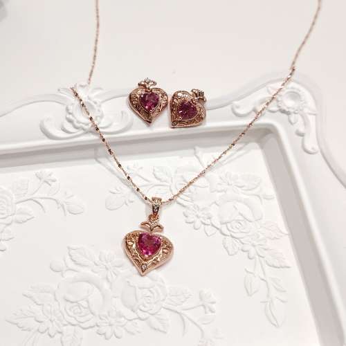 玫瑰金粉紅托帕石耳環頸鍊套裝 Sterling Silver Pink Topaz Jewelry Set (Earring ...