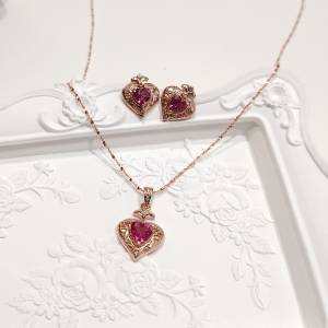 玫瑰金粉紅托帕石耳環頸鍊套裝 Sterling Silver Pink Topaz Jewelry Set (Earring ...