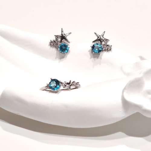 純銀藍托帕石耳環戒指套裝 Sterling Silver Blue Topaz Jewelry Set (Earring & Ring)