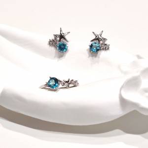 純銀藍托帕石耳環戒指套裝 Sterling Silver Blue Topaz Jewelry Set (Earring & Ring)