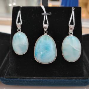 純銀天然海紋石吊墜(不包含頸鍊) Sterling Silver Larimar Pendant (Not Include C...