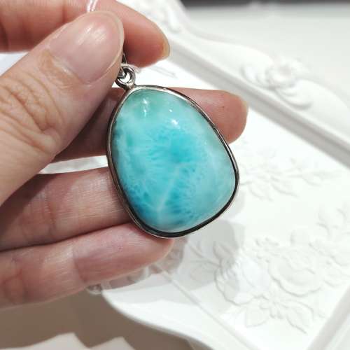 純銀天然海紋石吊墜(不包含頸鍊) Sterling Silver Larimar Pendant (Not Include C...