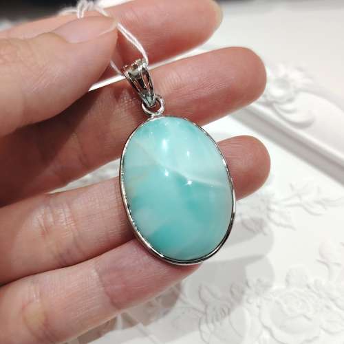純銀天然海紋石吊墜(不包含頸鍊) Sterling Silver Larimar Pendant (Not Include C...