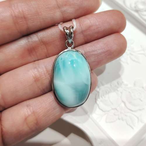 純銀天然海紋石吊墜(不包含頸鍊) Sterling Silver Larimar Pendant (Not Include C...