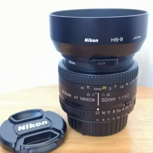 Nikon AF Nikkor 50mm F1.8D 連原廠 Nikon HS-9 Hood