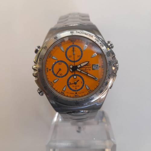 Rarest Vintage Seiko 7T32-6H60 Guigiaro Sportiva Orange Dial Alarm Chronograph