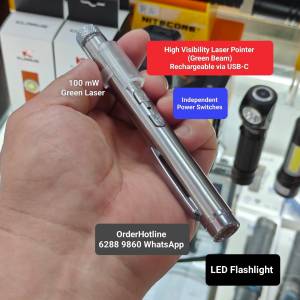 高能見度綠激光筆/LED電筒 High Visibility Laser Pointer 100mW/LED Flashlight. ...