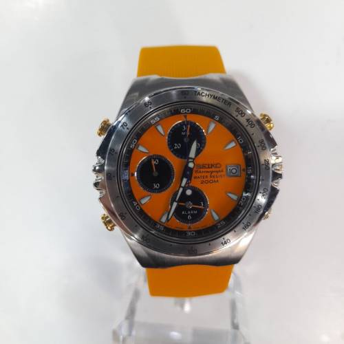 Rarest Vintage Seiko 7T32-6H60 Guigiaro Sportiva Orange Dial orange Band