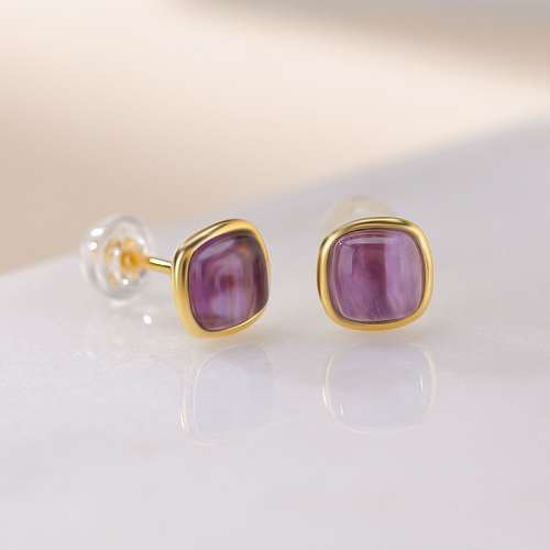 天然紫水晶耳钉