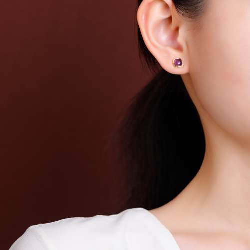 天然紫水晶耳钉