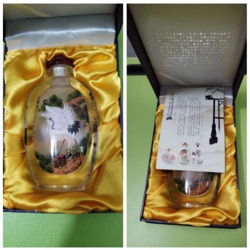 全新五吋鼻煙壺手工藝仙鶴壁畫New painting drawing snuff bottle vintage