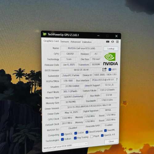 索泰 RTX 5090 32g 英國水貨包測試 明天之內交收再-500