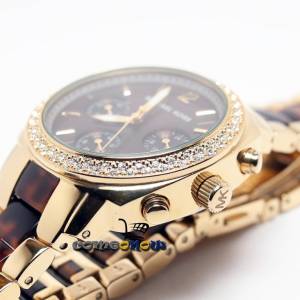 Michael Kors Women's 'MK5306 Glitz Chronograph' Tortoise Resin Goldtone Watch
