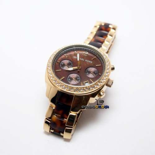 Michael Kors Women's 'MK5306 Glitz Chronograph' Tortoise Resin Goldtone Watch