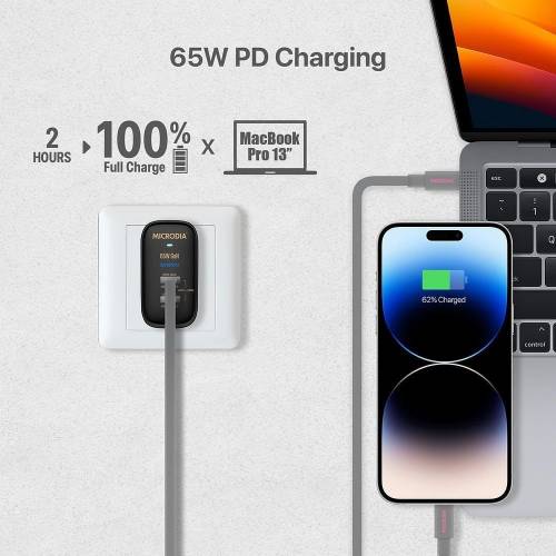 Microdia Nano 65W GaN Wall Charger65W 雙輸出GaN掌上遊戲機快速充電器