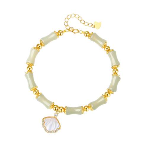 和田玉有你竹够一贝子手链