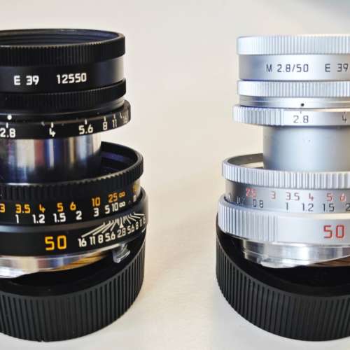 Leica Elmar-M 50mm F/2.8 Ver.II ，黑11831及銀11823 共2支，極新全套有盒