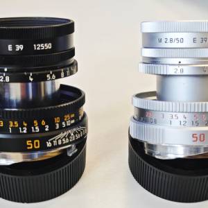 Leica Elmar-M 50mm F/2.8 Ver.II ，黑11831及銀11823 共2支，極新全套有盒
