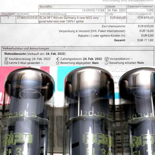 RFT  EL34 真正(NOS)全新舊管1970-80年Germany Muhlhausen制造(連原裝盒及購買單)