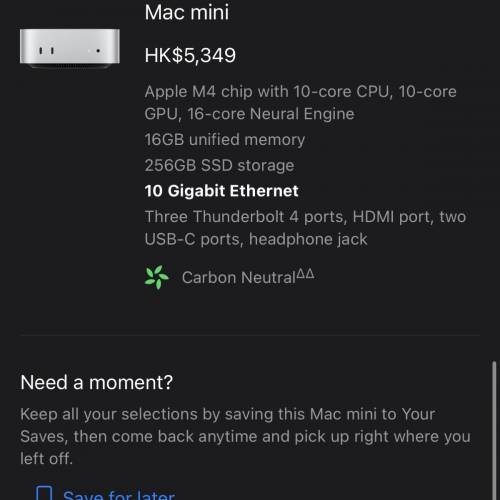 Mac mini m4 2024 16+256gb 10GbE 港行