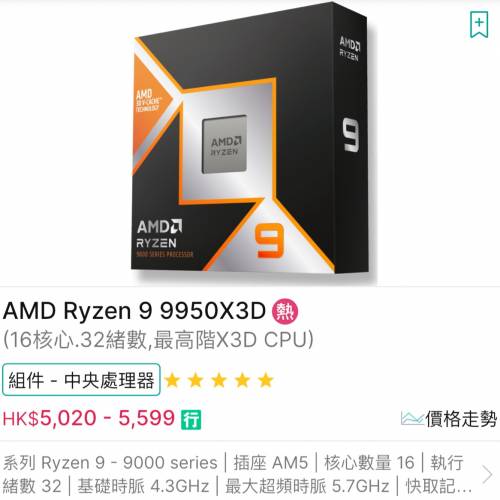 Ryzen 9 9950X3D Tray 行貨