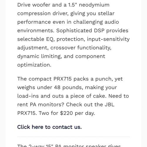 JBL PRX715 (15″ Two-Way Full-Range  Monitor)