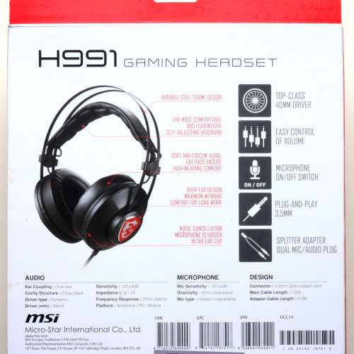 微星MSI專業電競耳機 H991 過盒從未開(全新)低音強勁有力，定位準確