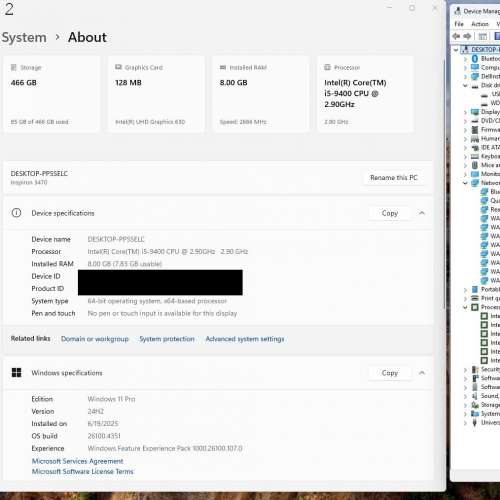 Dell Inspiron 3470 SFF Desktop computer i5-9400 8GB RAM 512GB SSD 桌面電腦