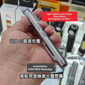 電筒激光筆 USB-C直接充電. Laser Pointer High Visibility Green Beam. Rechargea...