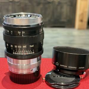 Nippon Kogaku Nikkor P.C 10.5CM f2.5 L39 Screw Mount Lens with hood and adapter