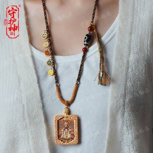 高端守護神龍五爺唐卡12生肖守護雙面吊墜黄銅鍍金文殊本命佛牌