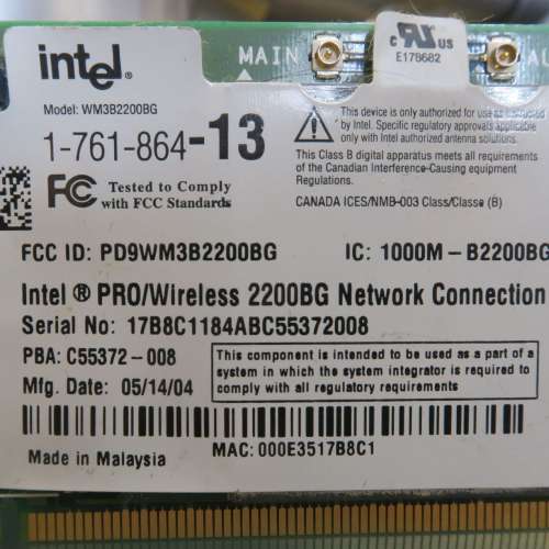 Intel Note Book Wi-Fi Card
