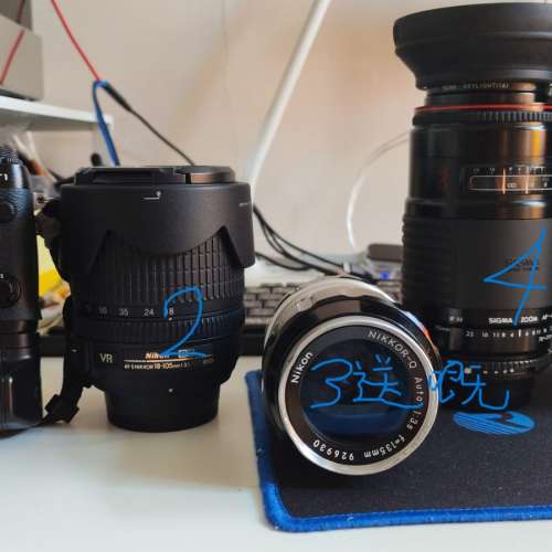 放FUJI XT1機身連原廠宜直到及兩支原廠NIKON AF及手動對焦及變焦鏡及一支副廠AF鏡再...