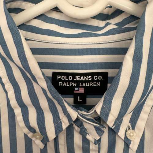 新淨：Polo Ralph Lauren Women’s Light Blue/White Shirt Size L 女裝藍白直條恤...